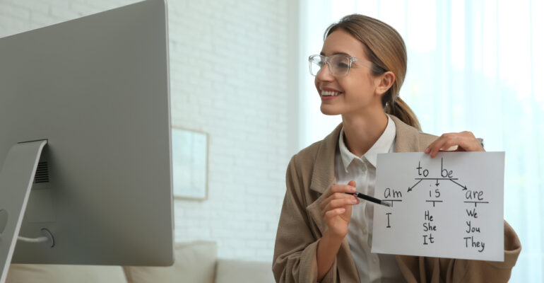 teacher,giving,online,english,lesson.,distance,learning,during,coronavirus,quarantine,